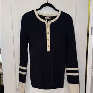Faherty Navy and Cream Button-Up Sweater